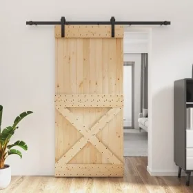 Puerta corredera con herrajes madera maciza de pino 95x210 cm de , Puertas - Ref: Foro24-3203002, Precio: 200,74 €, Descuento: %