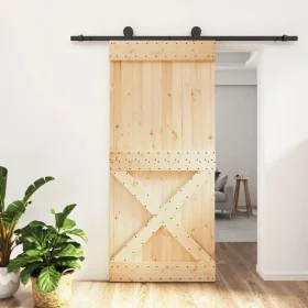 Puerta corredera con herrajes madera maciza de pino 95x210 cm de , Puertas - Ref: Foro24-3203080, Precio: 229,37 €, Descuento: %