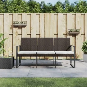 Banco de jardín 3 plazas con cojines PP aspecto de ratán marrón de , Bancos de jardín - Ref: Foro24-360213, Precio: 148,33 €,...