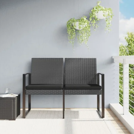 Banco jardín 2 plazas cojines PP aspecto de ratán gris oscuro de , Bancos de jardín - Ref: Foro24-360211, Precio: 111,34 €, D...