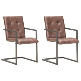 Sillas de comedor voladizad 2 uds cuero real marrón desgastado de , Sillas de comedor - Ref: Foro24-321849, Precio: 315,14 €,...