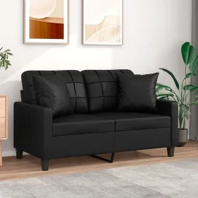 Sofá de 2 plazas con cojines cuero sintético negro 120 cm de , Sofás - Ref: Foro24-3200798, Precio: 211,62 €, Descuento: %