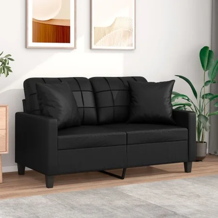 Sofá de 2 plazas con cojines cuero sintético negro 120 cm de , Sofás - Ref: Foro24-3200798, Precio: 211,62 €, Descuento: %