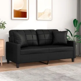 Sofá de 2 plazas con cojines cuero sintético negro 140 cm de , Sofás - Ref: Foro24-3200803, Precio: 231,85 €, Descuento: %