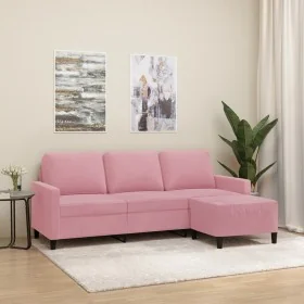 Sofá de 3 plazas con taburete de terciopelo rosa180 cm de , Sofás - Ref: Foro24-3201058, Precio: 345,38 €, Descuento: %