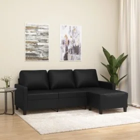 Sofá de 3 plazas con taburete cuero sintético negro 180 cm von , Sofas - Ref: Foro24-3201024, Preis: 294,64 €, Rabatt: %