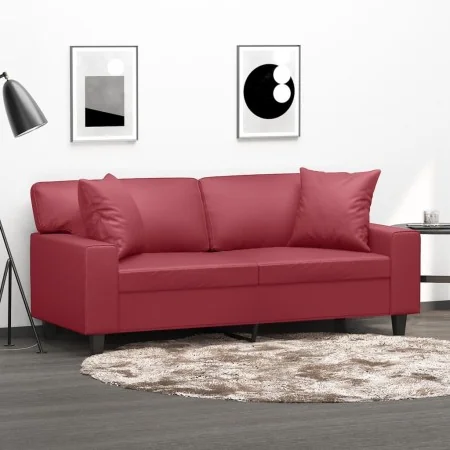 Sofá de 2 plazas con cojines cuero sintético rojo tinto 140 cm de , Sofás - Ref: Foro24-3200869, Precio: 297,06 €, Descuento: %