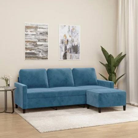 Sofá de 3 plazas con taburete de terciopelo azul 180 cm by , Sofas - Ref: Foro24-3201064, Price: 368,63 €, Discount: %