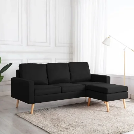 Sofá de 3 plazas con reposapiés de tela negro de , Sofás - Ref: Foro24-288732, Precio: 444,25 €, Descuento: %