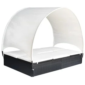 Tumbona doble con toldo de ratán sintético negro de , Tumbonas - Ref: Foro24-42665, Precio: 260,38 €, Descuento: %