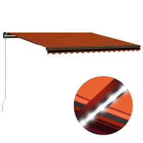 Toldo manual retráctil con LED naranja y marrón 450x300 cm de , Toldos - Ref: Foro24-3055231, Precio: 373,68 €, Descuento: %