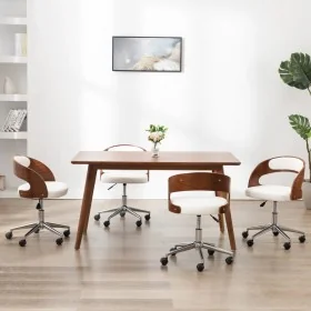 Sillas de comedor giratorias 4 uds madera curvada cuero blanco de , Sillas de comedor - Ref: Foro24-3054912, Precio: 477,64 €...