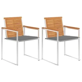 Sillas de jardín con cojines 2 uds madera maciza acacia y acero by , Garden chairs - Ref: Foro24-3061489, Price: 253,12 €, Di...
