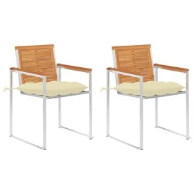 Sillas de jardín con cojines 2 uds madera maciza acacia y acero de , Sillas de jardín - Ref: Foro24-3061505, Precio: 264,24 €...