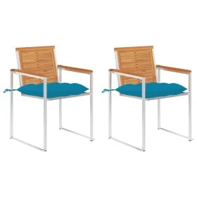 Sillas de jardín con cojines 2 uds madera maciza acacia y acero by , Garden chairs - Ref: Foro24-3061507, Price: 259,05 €, Di...