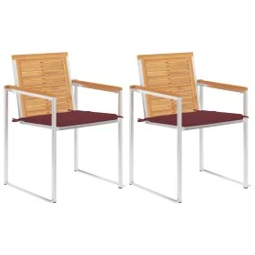 Sillas de jardín con cojines 2 uds madera maciza teca y acero de , Sillas de jardín - Ref: Foro24-3061524, Precio: 274,95 €, ...