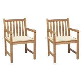Sillas de jardín 2 uds madera maciza de teca con cojines crema de , Sillas de jardín - Ref: Foro24-3062732, Precio: 293,74 €,...