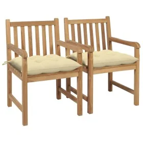 Sillas de jardín 2 uds madera de teca con cojines blanco crema de , Sillas de jardín - Ref: Foro24-3062747, Precio: 300,30 €,...