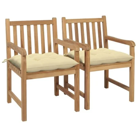 Sillas de jardín 2 uds madera de teca con cojines blanco crema de , Sillas de jardín - Ref: Foro24-3062747, Precio: 300,30 €,...