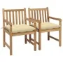 Sillas de jardín 2 uds madera de teca con cojines blanco crema de , Sillas de jardín - Ref: Foro24-3062747, Precio: 300,30 €,...