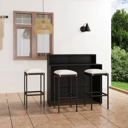 Set muebles de bar para jardín 4 piezas y cojines negro de , Conjuntos de jardín - Ref: Foro24-3064876, Precio: 368,72 €, Des...