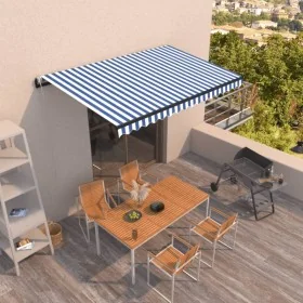 Toldo automático retráctil azul y blanco 450x350 cm by , Awnings - Ref: Foro24-3069206, Price: 489,87 €, Discount: %
