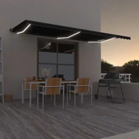 Toldo retráctil manual con luz LED gris antracita 600x350 cm de , Toldos - Ref: Foro24-3069244, Precio: 599,85 €, Descuento: %