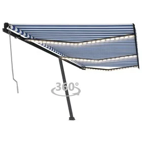 Toldo automático LED sensor de viento azul y blanco 600x350 cm by , Awnings - Ref: Foro24-3069891, Price: 973,35 €, Discount: %