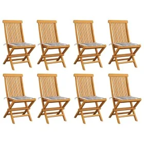 Sillas de jardín 8 uds teca maciza y cojines a cuadros grises de , Sillas de jardín - Ref: Foro24-3072931, Precio: 483,99 €, ...