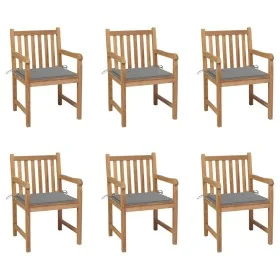Sillas de jardín 6 uds madera maciza de teca cojines gris de , Sillas de jardín - Ref: Foro24-3073032, Precio: 937,22 €, Desc...