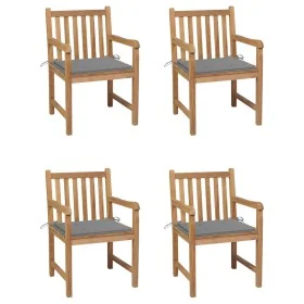 Sillas de jardín 4 uds madera maciza de teca con cojines grises by , Garden chairs - Ref: Foro24-3073005, Price: 618,66 €, Di...