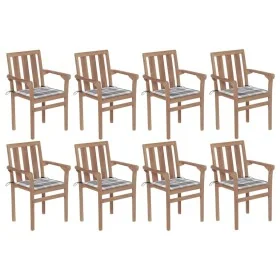 Sillas de jardín apilables 8 uds madera maciza teca con cojines de , Sillas de jardín - Ref: Foro24-3073447, Precio: 1,00 €, ...
