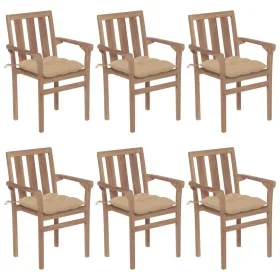 Sillas de jardín apilables 6 uds madera maciza teca con cojines de , Sillas de jardín - Ref: Foro24-3073424, Precio: 751,46 €...