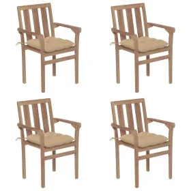 Sillas de jardín apilables 4 uds madera maciza teca con cojines de , Sillas de jardín - Ref: Foro24-3073397, Precio: 502,84 €...
