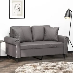 Sofá de 2 plazas con cojines cuero sintético gris 120 cm de , Sofás - Ref: Foro24-3200927, Precio: 238,39 €, Descuento: %