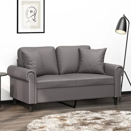 Sofá de 2 plazas con cojines cuero sintético gris 120 cm by , Sofas - Ref: Foro24-3200927, Price: 238,39 €, Discount: %