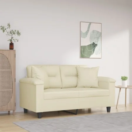 Sofá de 2 plazas con cojines cuero sintético color crema 120 cm by , Sofas - Ref: Foro24-3200984, Price: 222,95 €, Discount: %