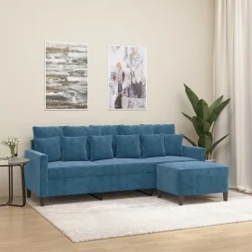 Sofá de 3 plazas con taburete de terciopelo azul 180 cm de , Sofás - Ref: Foro24-3201116, Precio: 337,97 €, Descuento: %