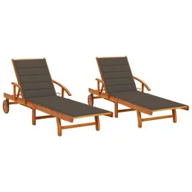 Tumbonas con cojines 2 unidades madera maciza de acacia de , Tumbonas - Ref: Foro24-3077338, Precio: 462,79 €, Descuento: %