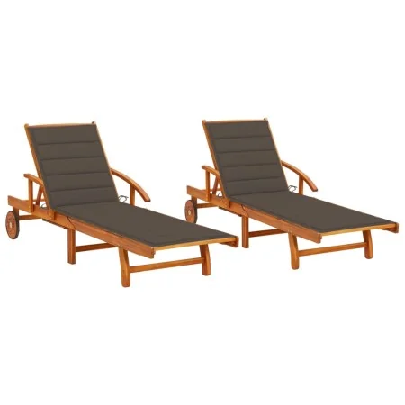 Tumbonas con cojines 2 unidades madera maciza de acacia de , Tumbonas - Ref: Foro24-3077338, Precio: 462,79 €, Descuento: %