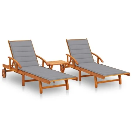 Tumbonas con mesa y cojines 2 uds madera maciza de acacia by , Loungers - Ref: Foro24-3077346, Price: 460,15 €, Discount: %