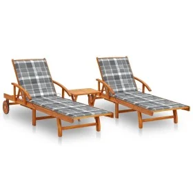 Tumbonas con mesa y cojines 2 uds madera maciza de acacia de , Tumbonas - Ref: Foro24-3077359, Precio: 441,23 €, Descuento: %