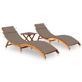 Tumbonas 2 unidades con mesa y cojines madera maciza de acacia by , Loungers - Ref: Foro24-3077384, Price: 350,77 €, Discount: %