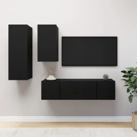 Set de muebles de salón TV 4 piezas madera ingeniería negro by , TV Furniture - Ref: Foro24-3078836, Price: 136,88 €, Discoun...