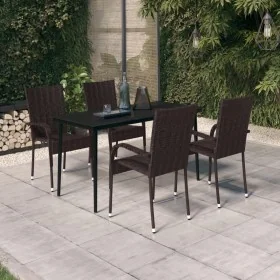 Juego de comedor de jardín 5 piezas con cojines marrón y negro de , Conjuntos de jardín - Ref: Foro24-3099403, Precio: 338,01...