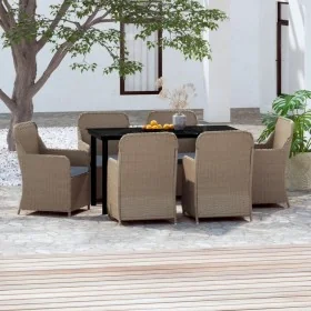 Juego de comedor para jardín 7 piezas con cojines marrón by , Garden sets - Ref: Foro24-3099538, Price: 915,00 €, Discount: %