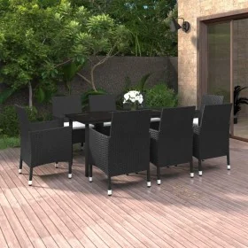 Set comedor de jardín 9 pzas y cojines ratán sintético y vidrio de , Conjuntos de jardín - Ref: Foro24-3099732, Precio: 705,2...