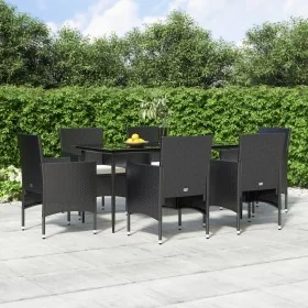 Juego de comedor de jardín 7 piezas con cojines negro de , Conjuntos de jardín - Ref: Foro24-3156617, Precio: 511,93 €, Descu...