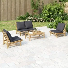 Set de muebles de jardín 4 piezas bambú con cojines gris oscuro de , Conjuntos de jardín - Ref: Foro24-3156480, Precio: 447,5...