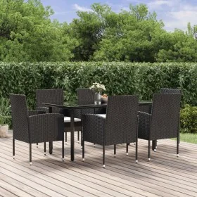 Set de comedor de jardín 7 pzas y cojines ratán sintético negro de , Conjuntos de jardín - Ref: Foro24-3156767, Precio: 406,4...